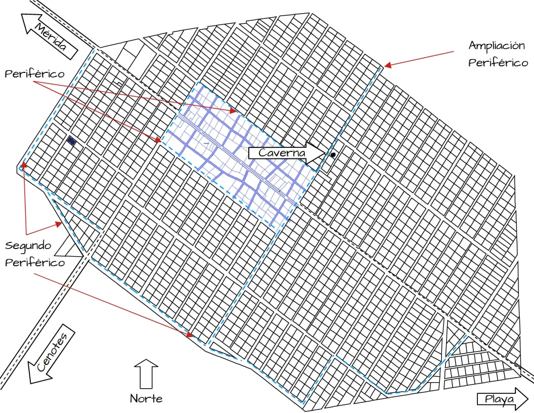Mapa de ubicación del lote 1, Manzana 103 en la zona de cenotes de Héroes de Nacozari