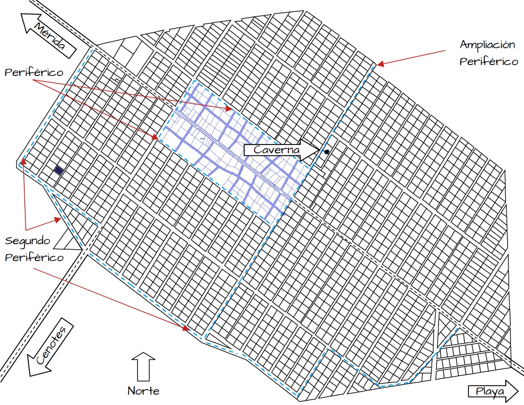 Mapa que permite ver la ubicación del lote cercano al periférico y el camino a los cenotes