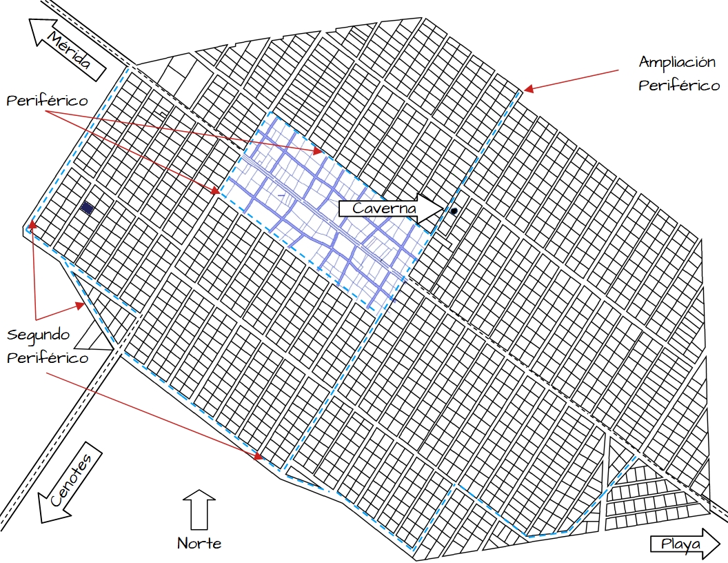 Plano de ubicación del Lote 15 mostrando su cercanía a la Avenida Juárez, al libramiento norte y al Camino a los Cenotes.